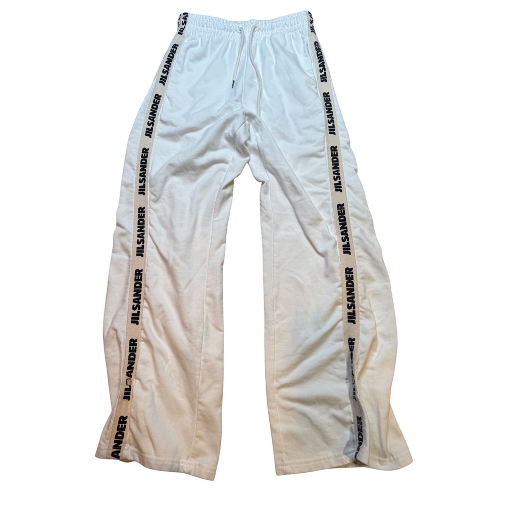 Jil Sander White Cotton Logo Tape Track Pants‎ Size Medium